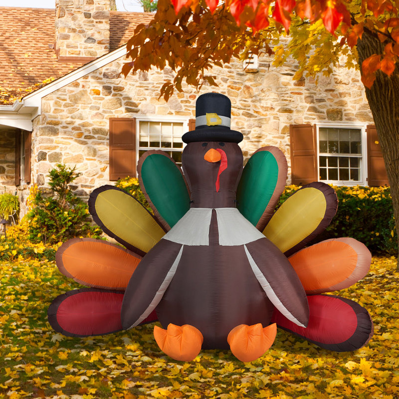 Wooden Shed Large Inflatable Turkey with Lights for Thanksgiving