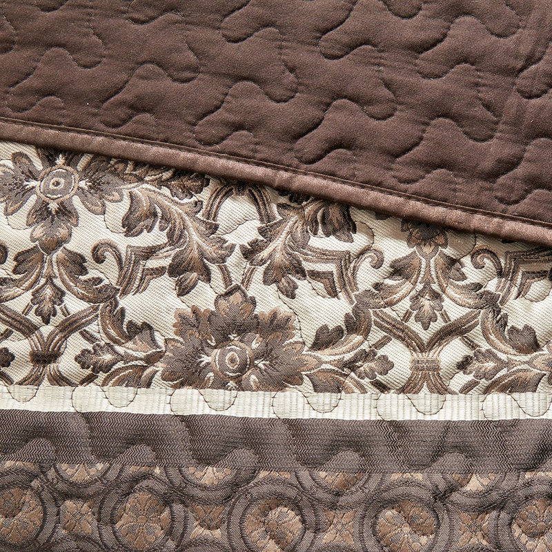 Couvre-lit réversible 5 pièces très grand - belle feuille géométrique et médaillon, 100% avec revers de couleur unie, coussins décoratifs, broderie facile à nettoyer,