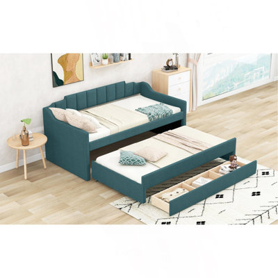 Twin Size Upholstered Daybed With Trundle And Three Drawers