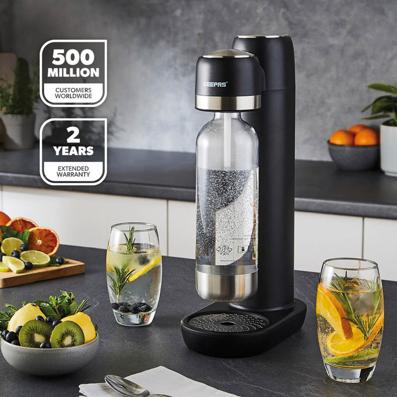 GEEPAS 900ML Soda Maker, Sparkling Water Maker, BPA Free PET 900ML Bottle, Black