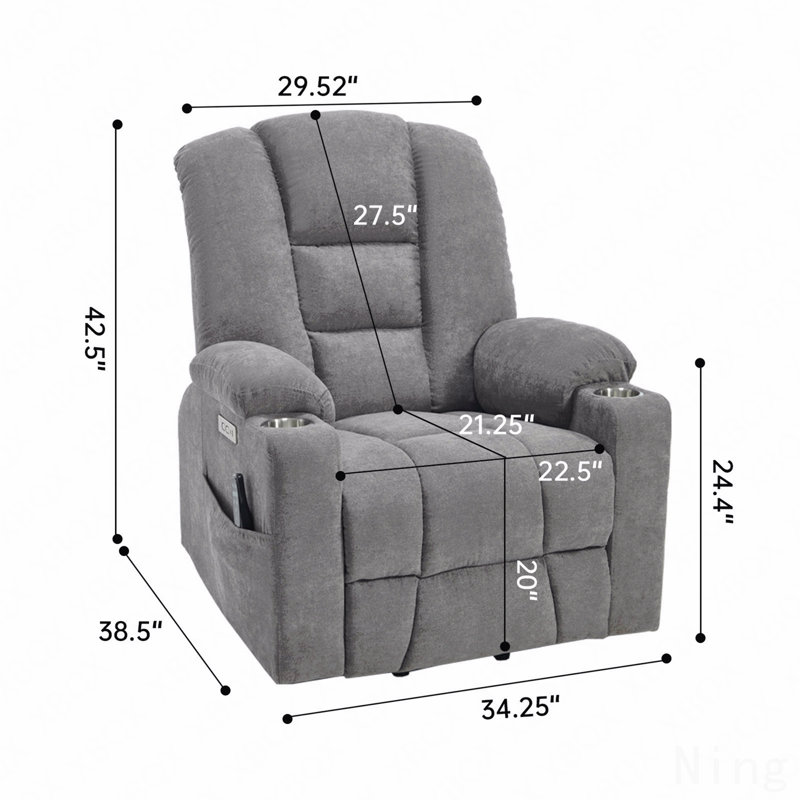 Fauteuil inclinable électrique Power Lift - USB / Type-C, deux porte-gobelets en acier, rembourré, pour personnes âgées