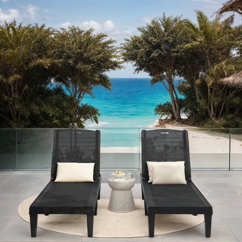 Ensemble de chaises longues en résine 2 pièces - Dossier réglable à 5 positions - Chaises de piscine d'extérieur résistantes aux intempéries