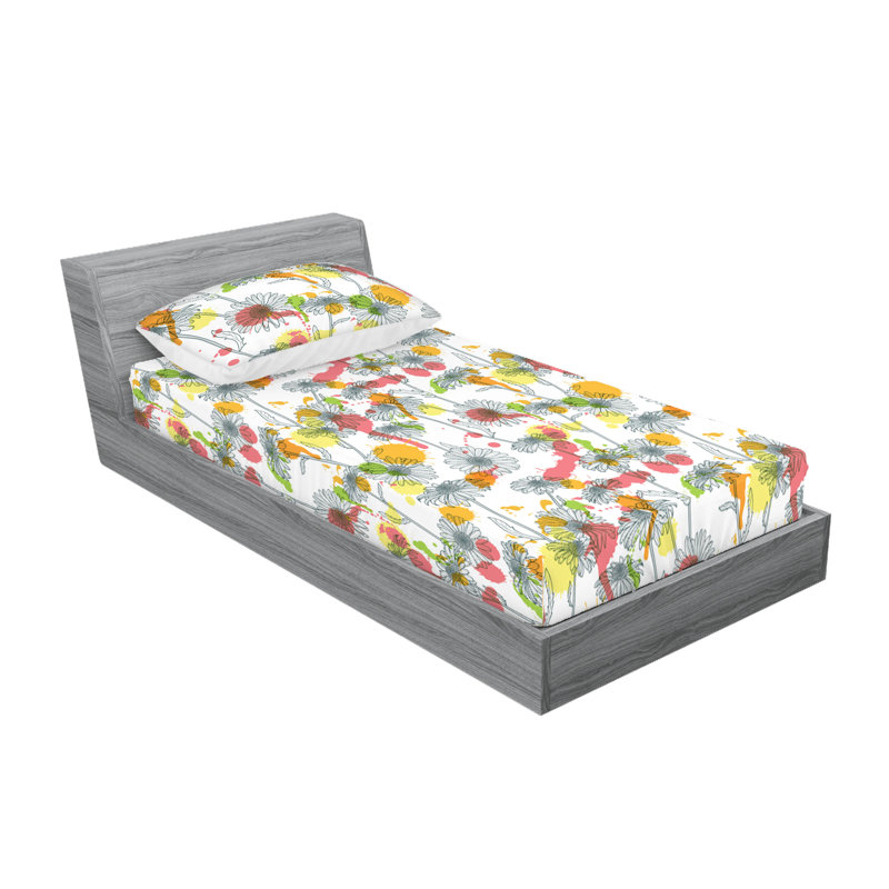 Multicolore drap-housse et taie décorative Ambesonne, Ensemble de draps pour lit simple avec 1 taie d'or