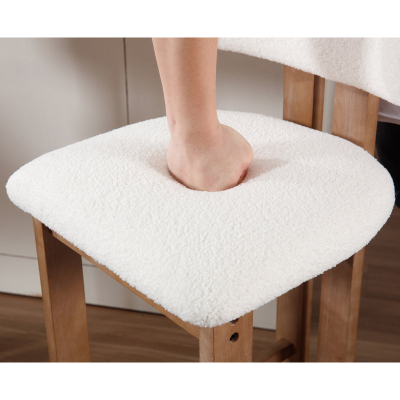 Francile Upholstered Stool with Solid Wood Frame, White, Bar Stool (30" Seat Height)