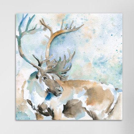 Caribou en bleu, reproduction d'art sur toile tendue, H 18 po x l 18 po x P 1,5 po, Toile avec cadre noir, Peu importe