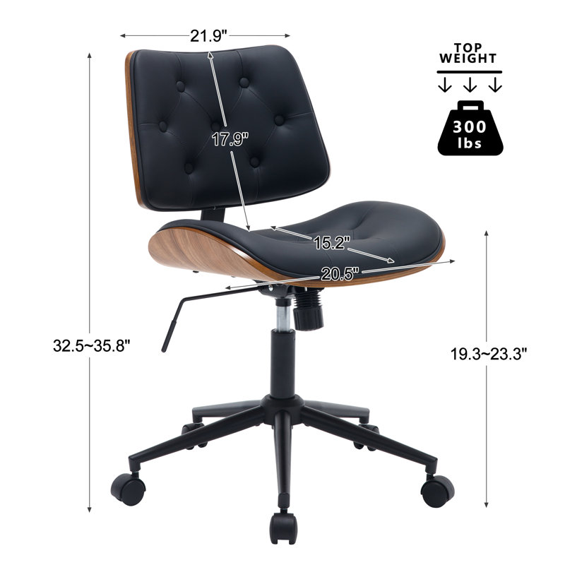 Chaise de travail rotative en similicuir Crosslin, Noir