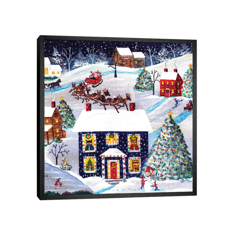 Santa Reindeer Christmas Eve Cheryl Bartley by Cheryl Bartley - Print on Canvas, 45.72 cm H x 45.72 cm W, Black Framed