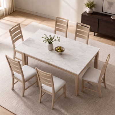 COLAMY Solid Wood Farmhouse Dining Chair, Upholstered 3.5” Thick Fabric Cushion, Natural, Set 2/4/6