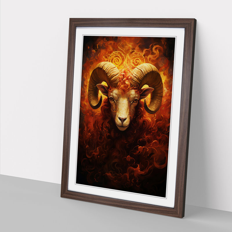 Aries Zodiac Symbolism Art - Framed Print, 34cm H x 25cm W, Walnut Framed
