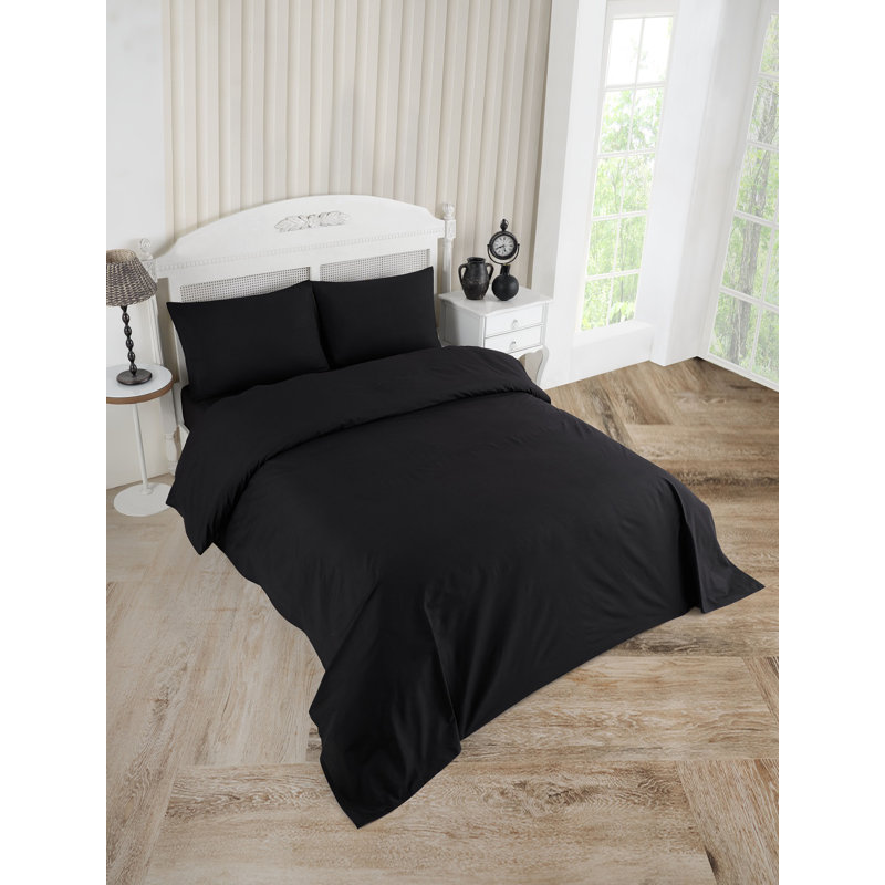 Solid Colour 4 Pieces Bed Sheet Set, Black, Queen
