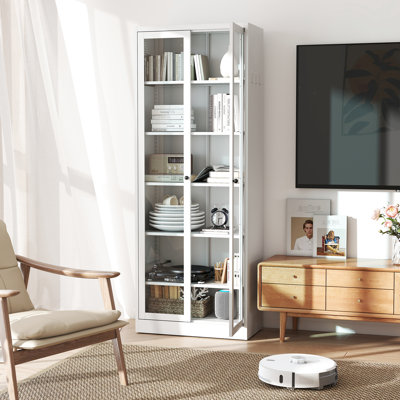 White Freestanding Metal Kitchen Unit 72" Tall With 5 Adjustable Shelves, Heavy-Duty Frame, Easy To Clean Surface, Vented Side Panels, Wall Anchors 72-Inch Pantry Cabinet Finish, Suitable For