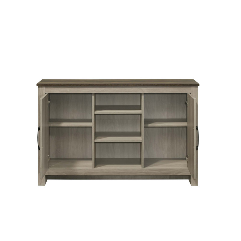 Nyla 47 Inch Wide Oak Console Table With Shelves, Cabinet Doors, And Cable Management For Elegant Storage And Display