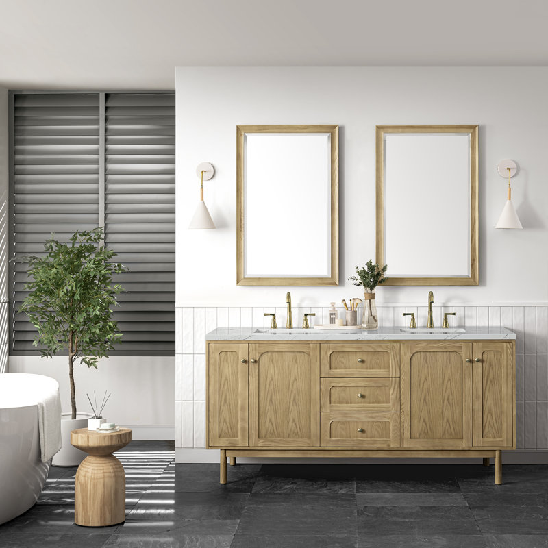 Laurent 72'' W Double Vanity, Ethereal Noctis, 8" Widespread, Light Natural Oak