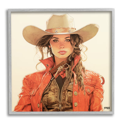 «Cowgirl in Red Veste» par RB, impression sur toile simple