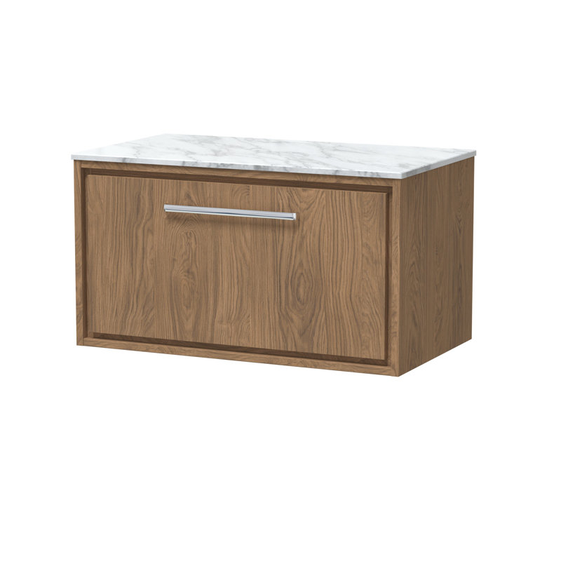 Tishay Bathroom Vanity, Antique Oak, 81cm W, Carrara Marble
