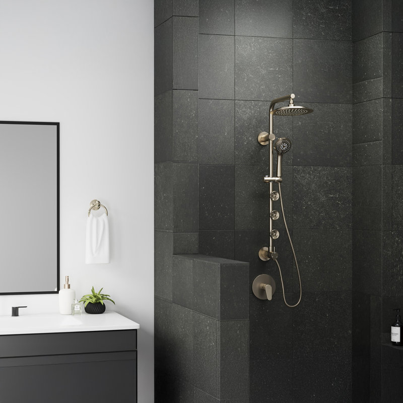 Système de douche avec pomme de douche à pluie 8 po Lanai et bras de douche pivotant à 3 jets et douchette multifonction 1,8 GPM