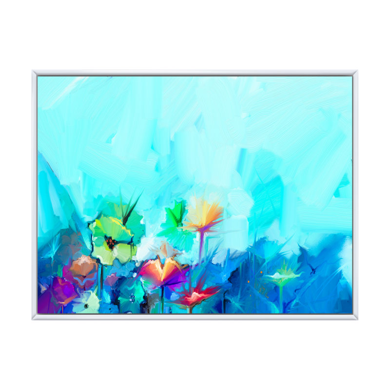 «Paintbrush Turquoise Floral Summer Impression», reproduction sur toile flottante, H 12 po x l 20 po x P 1 po