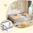 Full Size Floor Bed with Full Length Safety Guardrails & Door for Boys, Girls Gray-1468901789