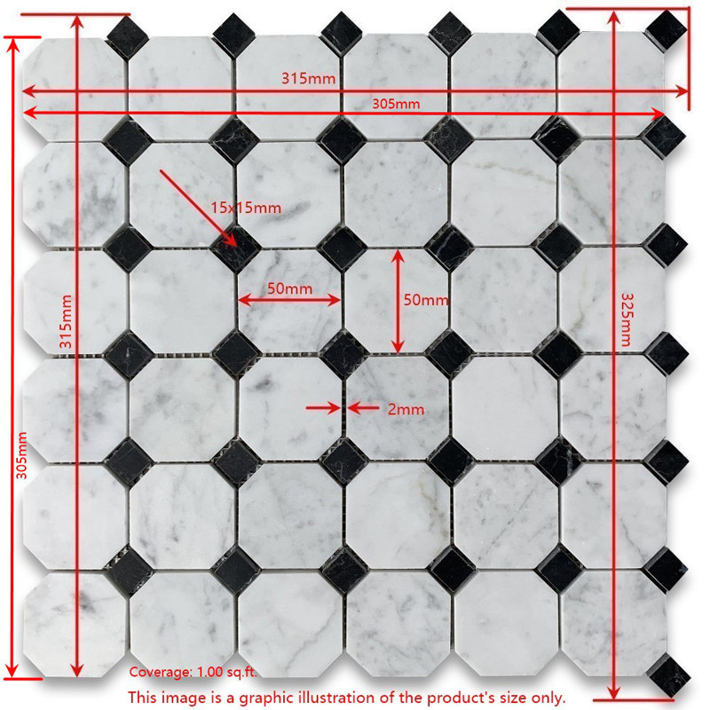 12" x 12" Marble Octagon and dot Mosaic Wall & Floor Tile