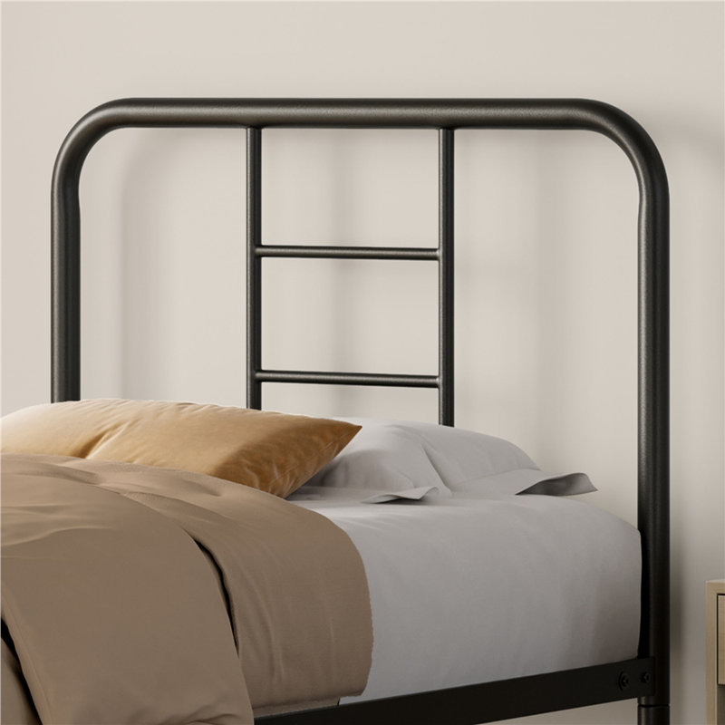 Metal-Framed Bed with High Headboard, Single (3'), Black