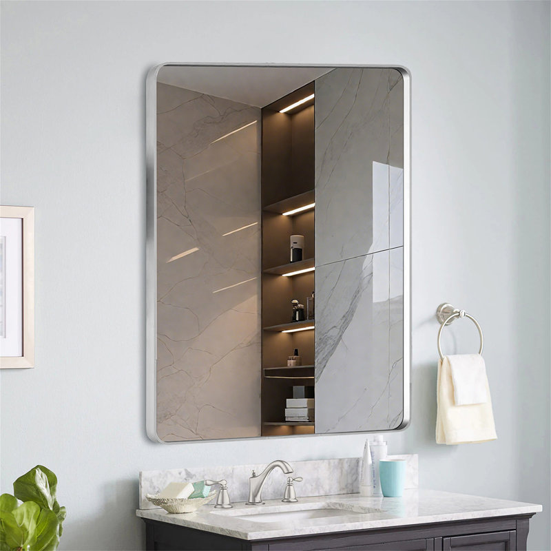 40X36 Inch Brushed Nickel Aluminium Frame Bathroom Mirror, 36" H x 40" W, Brushed Nickel