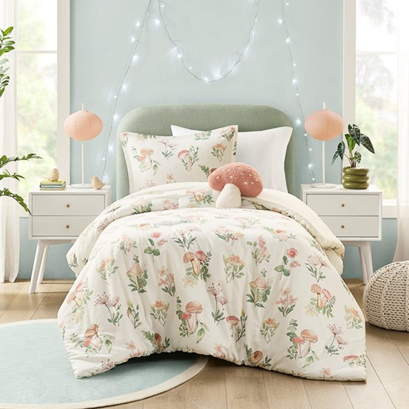 Édredon en microfibre double / grand, motif champignon, décor de literie, tissu lavable à la machine