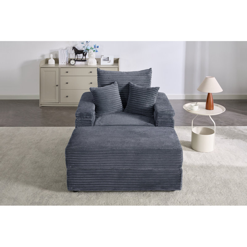Canapé simple avec porte-gobelet et repose-pieds, Velours côtelé gris