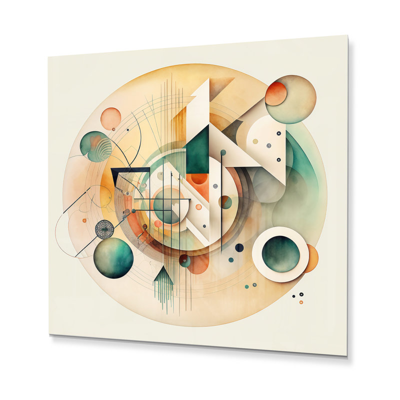 «Warm Minimalist Circular Abstract II», peinture sur toile, H 16 po x l 16 po x P 1 po, Impression dorée sur toile encadrée