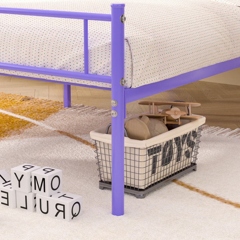 Twin Size Metal Bed Frame with Headboard & Footboard, Purple Modern Farmhouse Platform Bed with with Decorative Victorian Headboard, Mattress Foundation with Heavy Duty Steel Slats Support, No Box Spring Needed, Underbed Storage