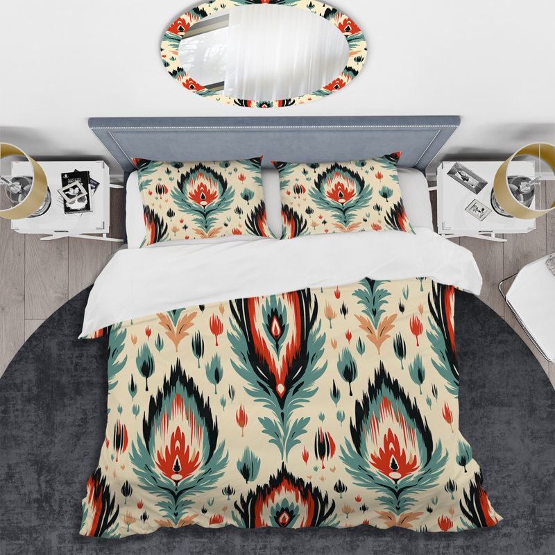 Orange And Beige Artisan Ikat Heritage - Ensemble de housse de couette Ikat, Housse de couette pour très grand lit et 2 très