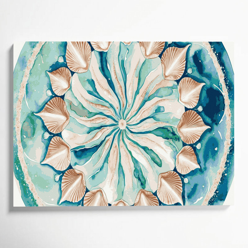 «Coastal Shell Mandala Deluxe», art mural sur toile brune, H 11 po x l 14 po