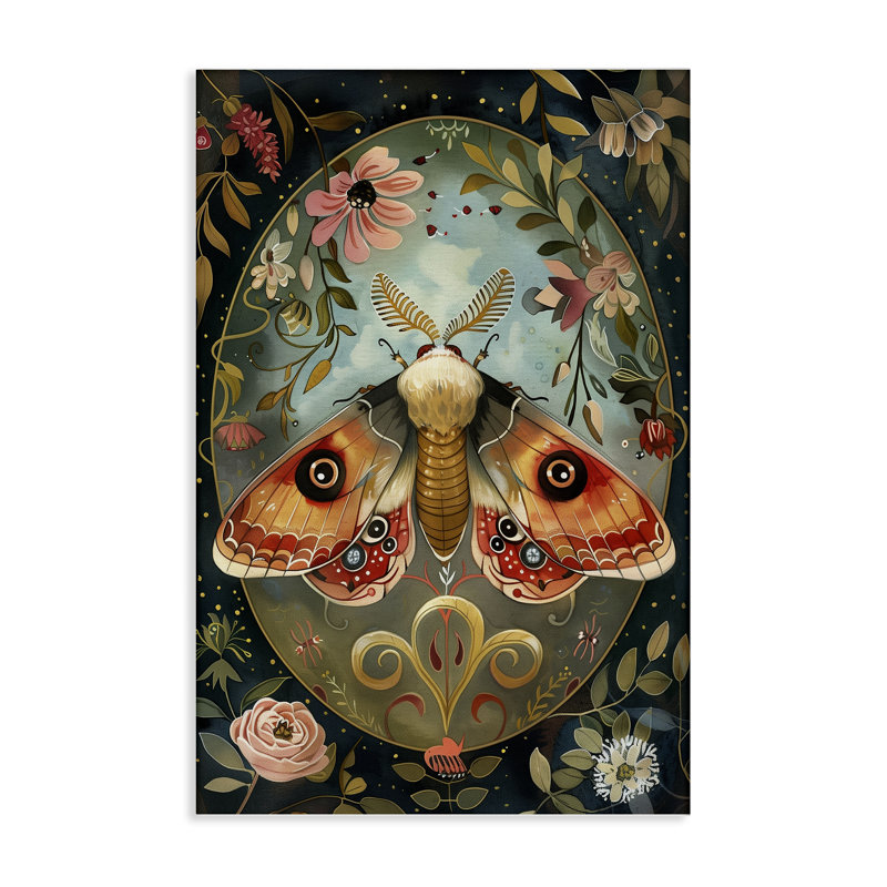 Toile papillon de nuit victorienne ornée, par The Dutch Lady, H 24 po x l 16 po