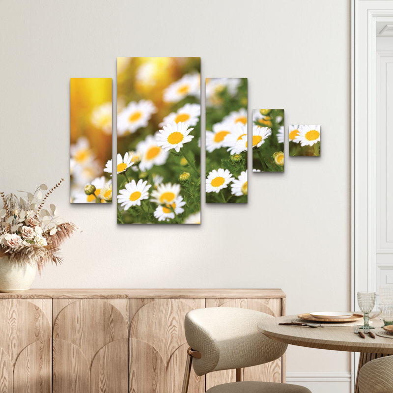 Ensemble de 5 panneaux muraux - Beata Czyzowska Young «Sunny Days», art mural sur toile pour le salon, la chambre à coucher ou le bureau 