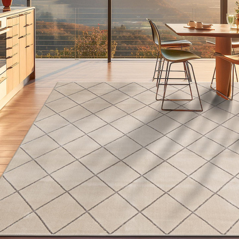 Latitude Run® Checks Novica Rug White and Silver, Square 10'