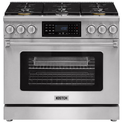 KOSTCH 36" Professional Natural Gas Range with Tilt Control Panel, 6 Burners, 6.2 cu. ft. True Convection Oven, Air Fry & Self-Cleaning in Stainless Steel