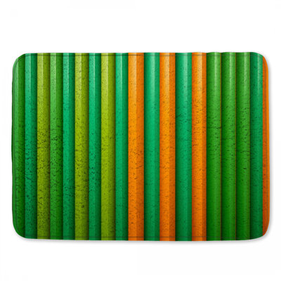 Green Orange Vertical Stripes Bath Mat