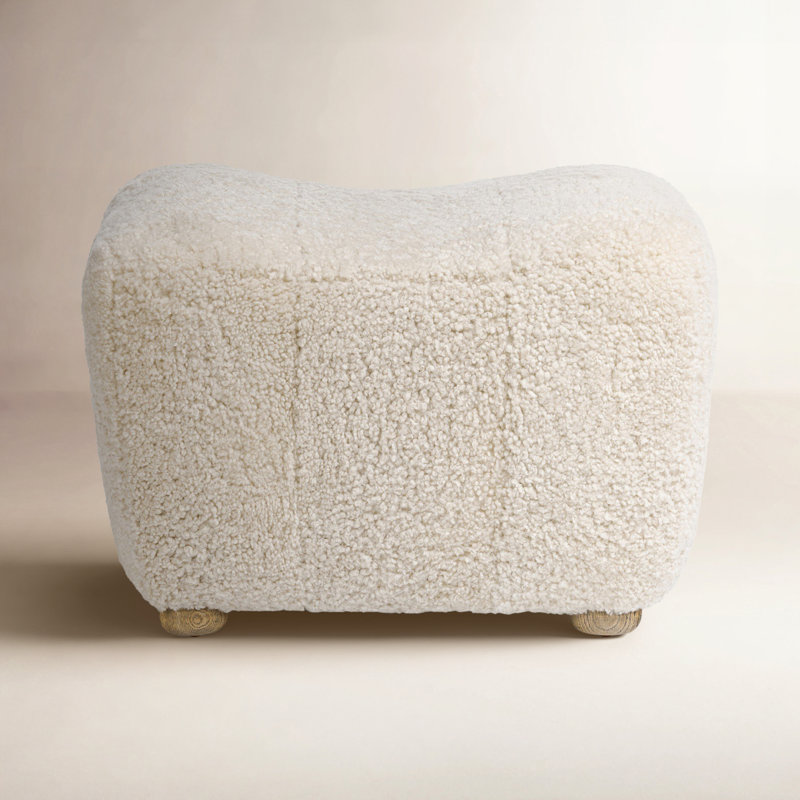 Oslo Ottoman, Beige Shearling, Worn Oak