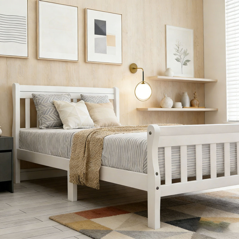Structure de lit plateforme Wood, Blanc