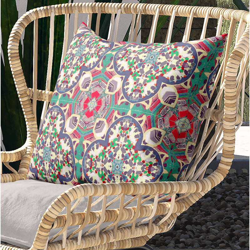 Housse de coussin carré et insert, 16" x 16", Vert / gris / rose