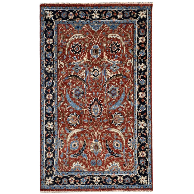 Tapis oriental rouge rustique noué à la main, Rectangulaire 8 pi x 10 pi