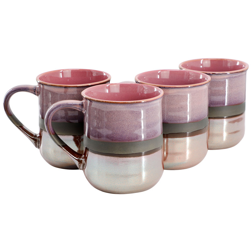 Ensemble de tasses en grès 4 pièces 18 onces Lark Manor ™, Rose