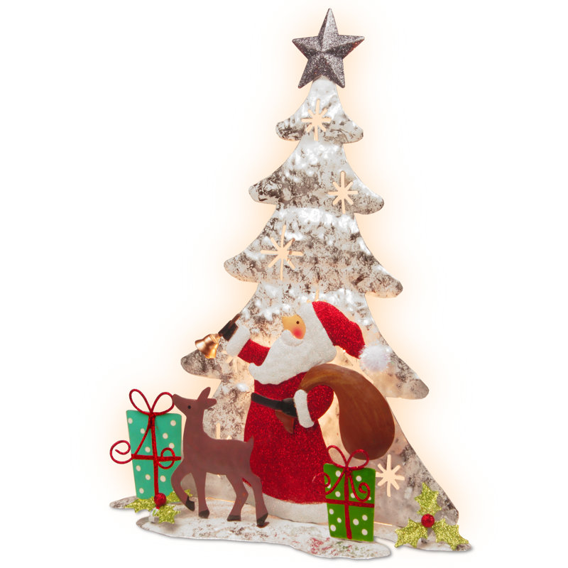 16" Lighted Tree Santa Scene