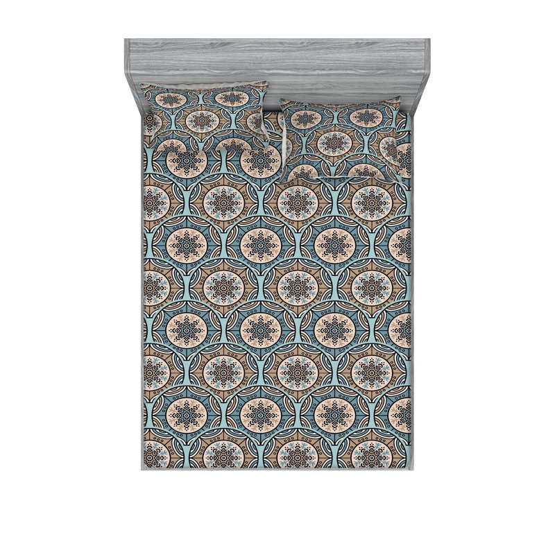 Microfiber Sheet Set, King Sheet Set with 2 Pillowcases, Cocoa Eggshell Cadet Blue