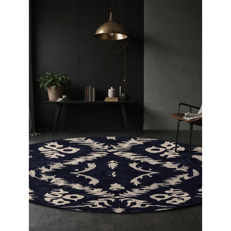 Machine Washable Gray Area Rug, Round 5'
