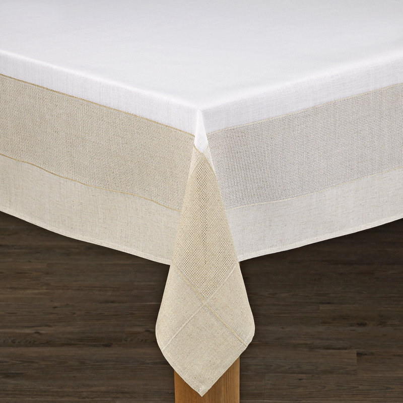 Mcclay Tablecloth, 120" x 60", White/Natural