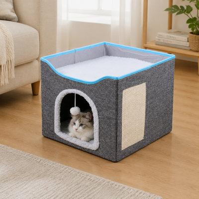 Repose-pieds moderne pliable pour chat avec refuge, tabouret de rangement et espace de couchage pour chats et petits chiens