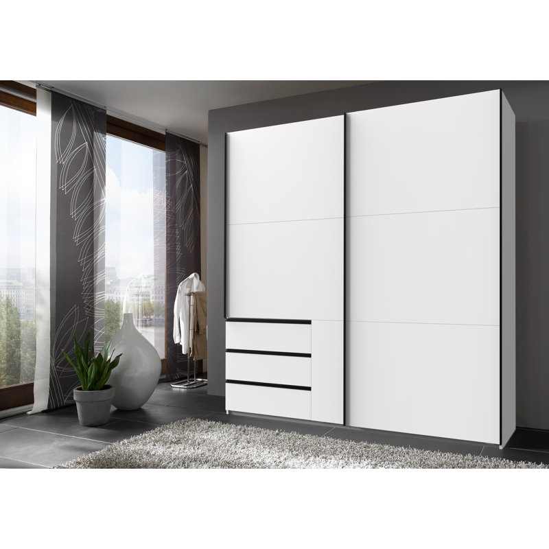 Guardino 2 Door Wardrobe, White, 236cm H x 200cm W x 65cm D