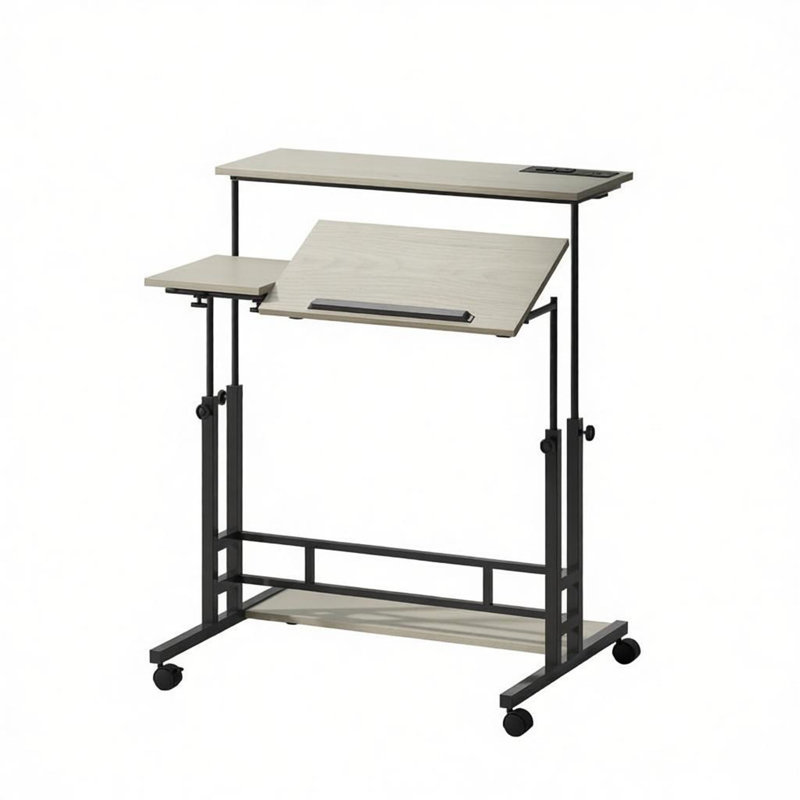 Bureau mobile, bureau debout, bureau debout réglable (seulement bureau), Beige/Grey