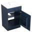 Meuble-lavabo de 20 po de couleur bleue avec lavabo en céramique, charnières rouillées, conception à débordement et unités de rangement réglables