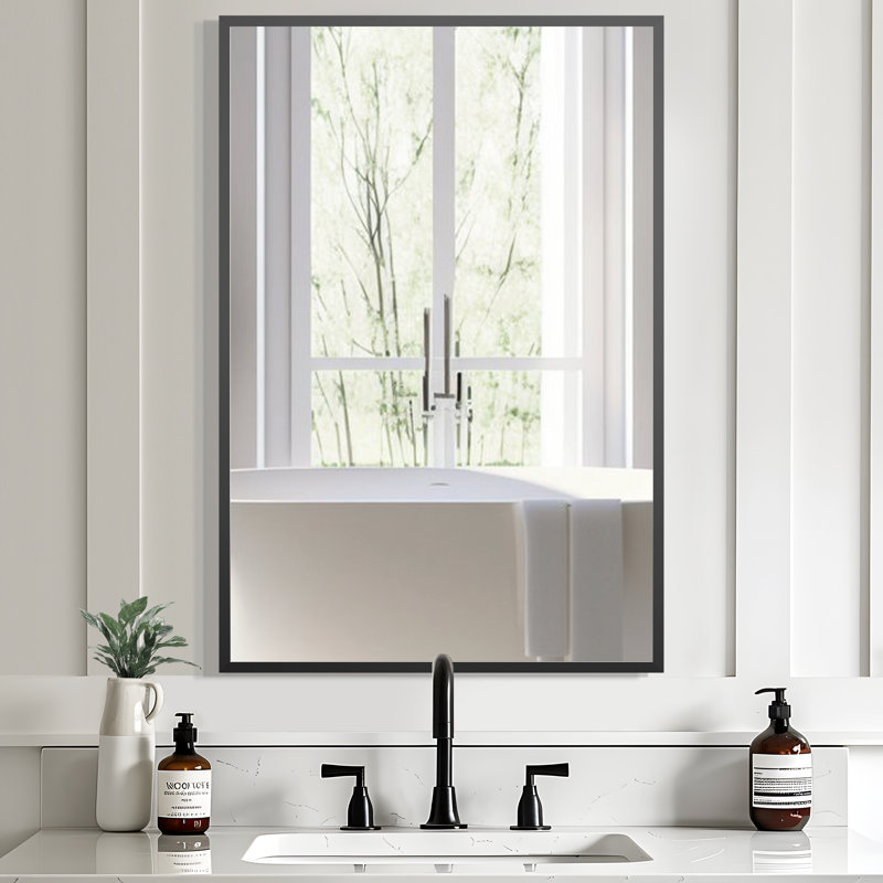 Miroir d'appoint mural moderne et contemporain Beshore, Noir, 36 po x 24 po